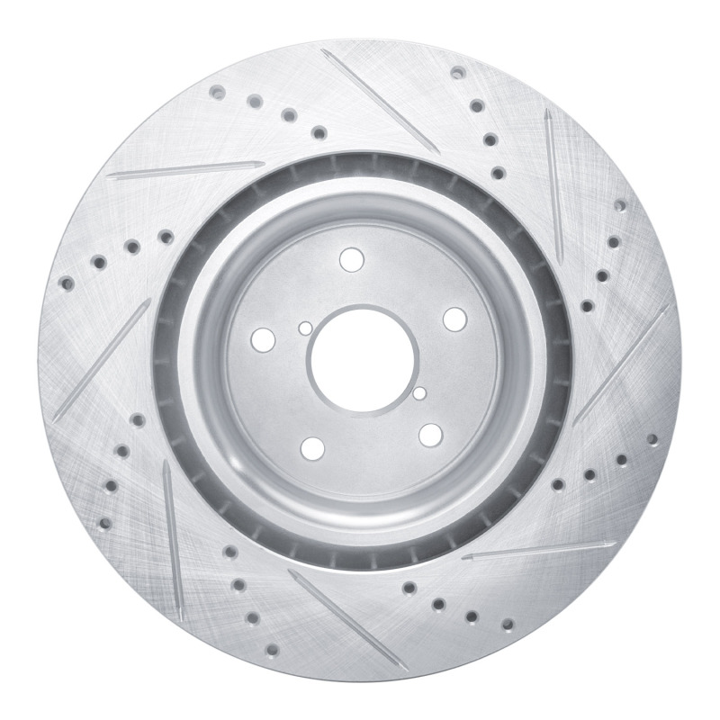 Subaru WRX STI Brake Rotor (1) - Front Left - R1 Concepts - Drilled & Slotted - Silver - `18-`25